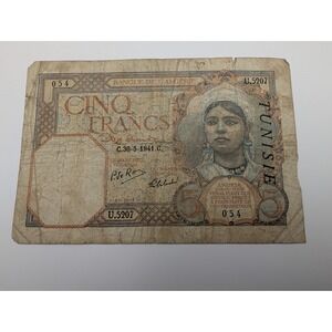 5 Francs 1941 Banque de L'Algerie Algeria Circulated Good  C.30-5-1941.C Stamped